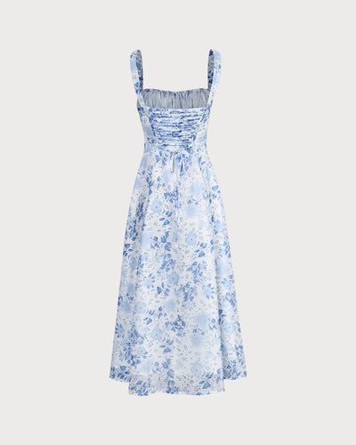 Melis™ Blå kjole med blomsterprint